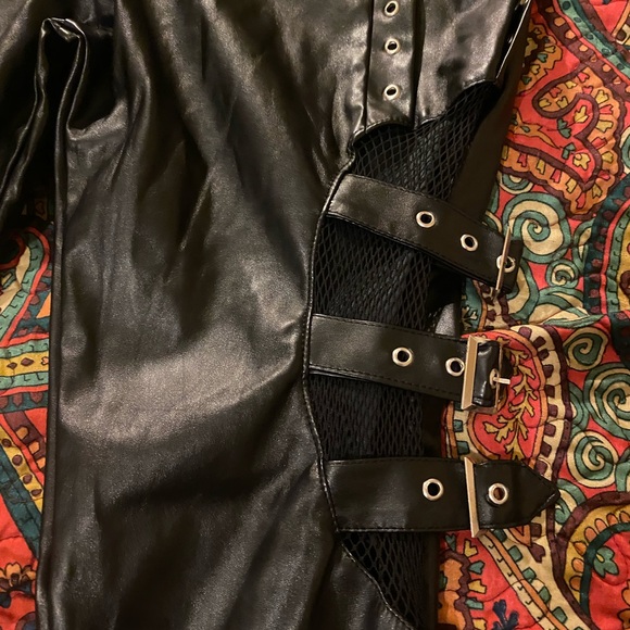Black Faux Leather Pants with Buckle Details - Picture 2 of 4